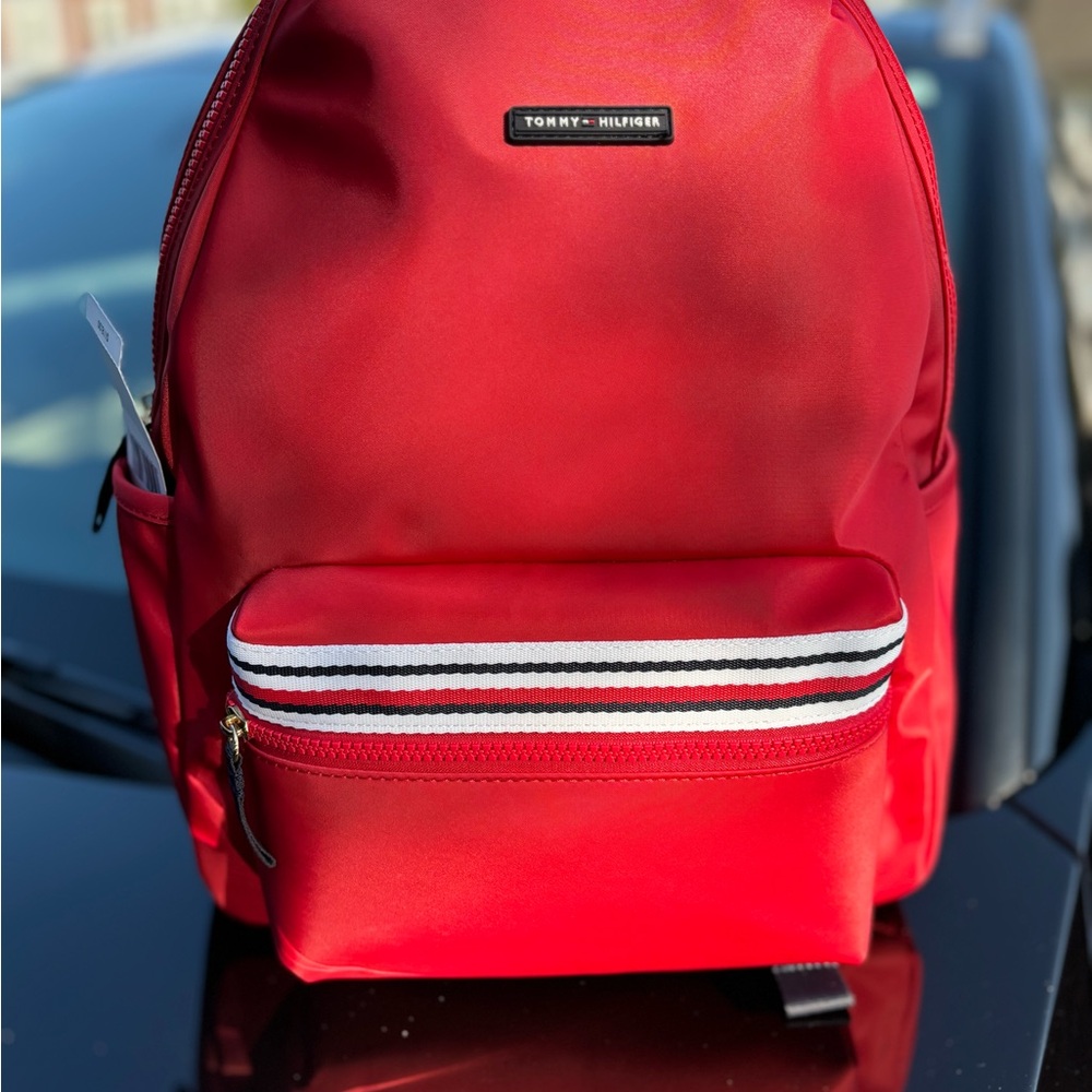 Tommy Hilfiger Red Backpack with Stripe Detail